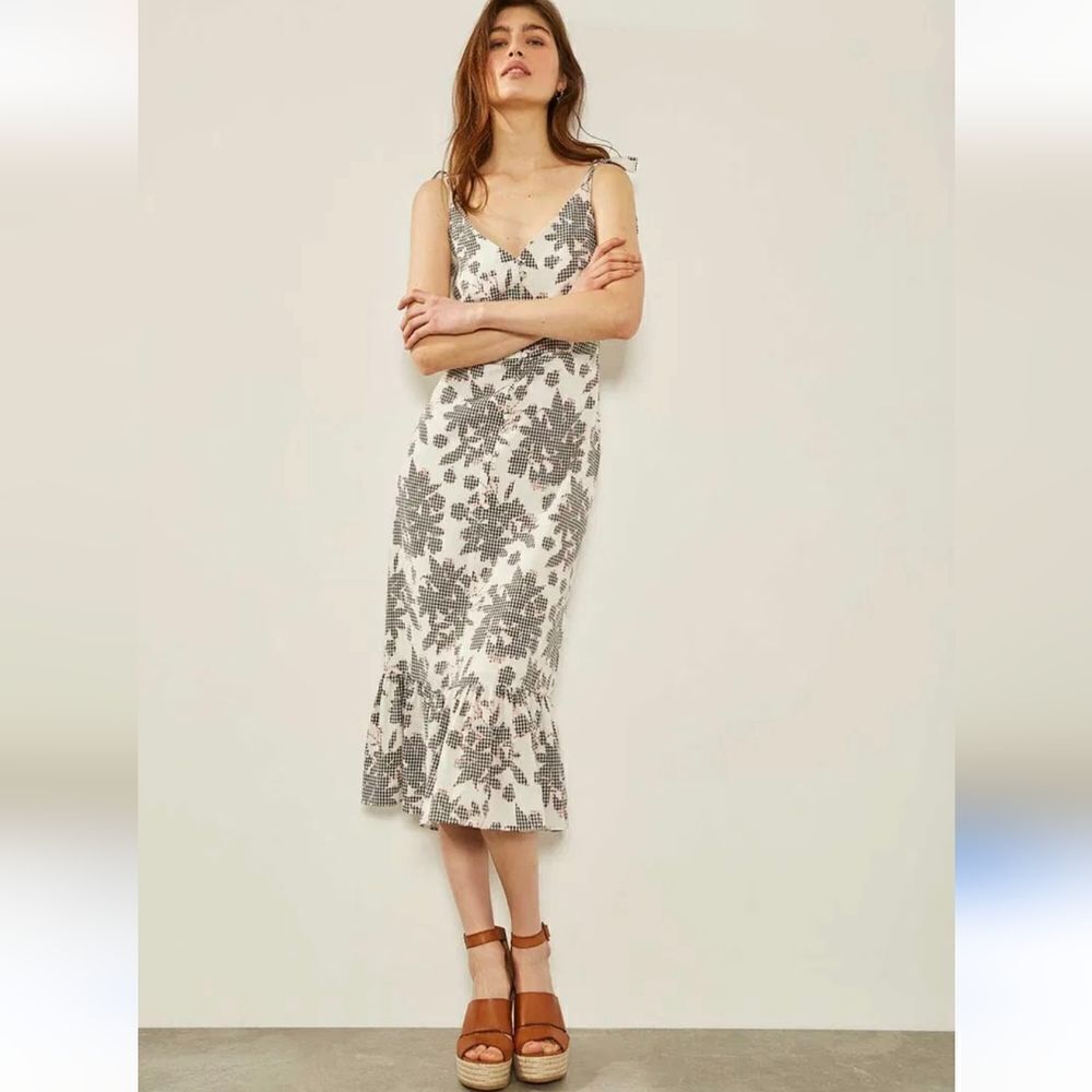 Mint Velvet Suki Print Ruffled Hem Midi Dress Size 6